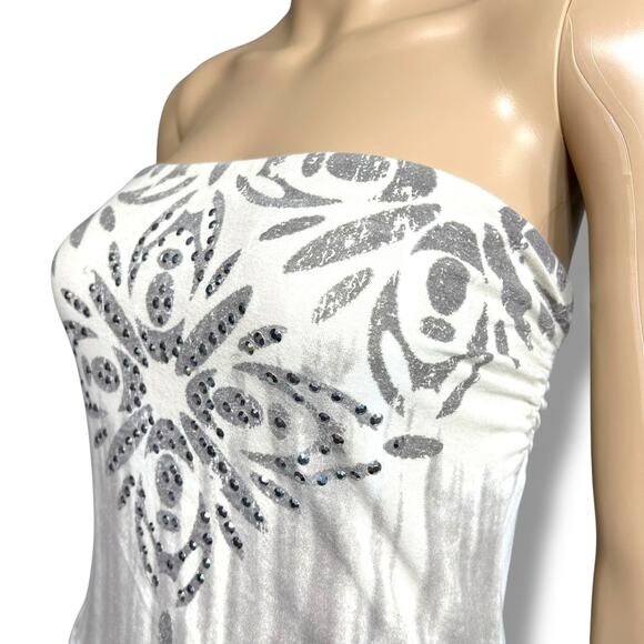 Maurices Womens Strapless Bandeau Tank Top with Shelf Bra Cream Silver Medium - Picture 6 of 11
